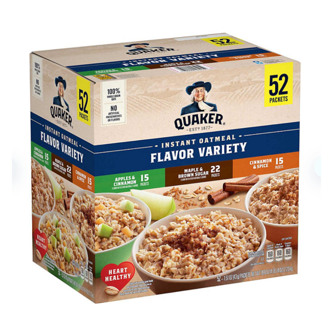 Quaker Instant Oatmeal Variety Pack 1.51 oz 52 pk Varied Flavors Fast Preparatio