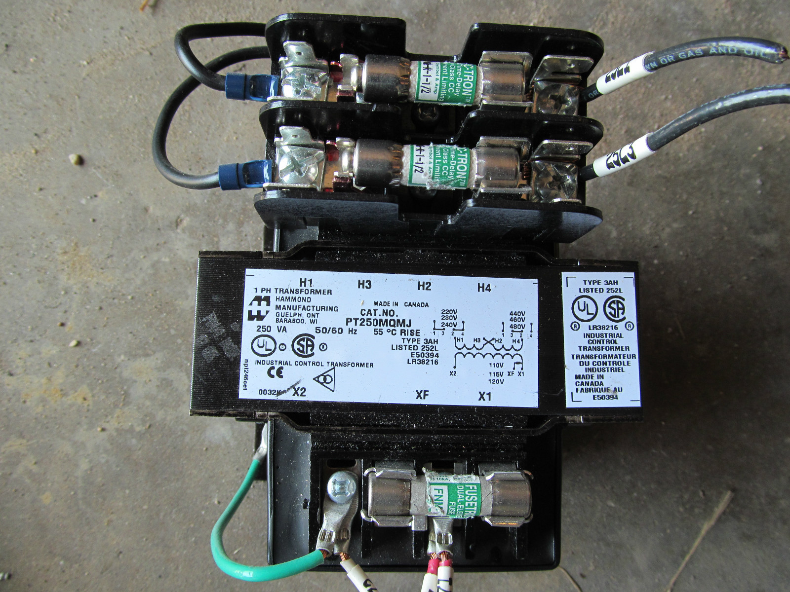 Hammond Manufactoring Control Transformer PT250MQMJ Primary 240V/480V Sec 120V