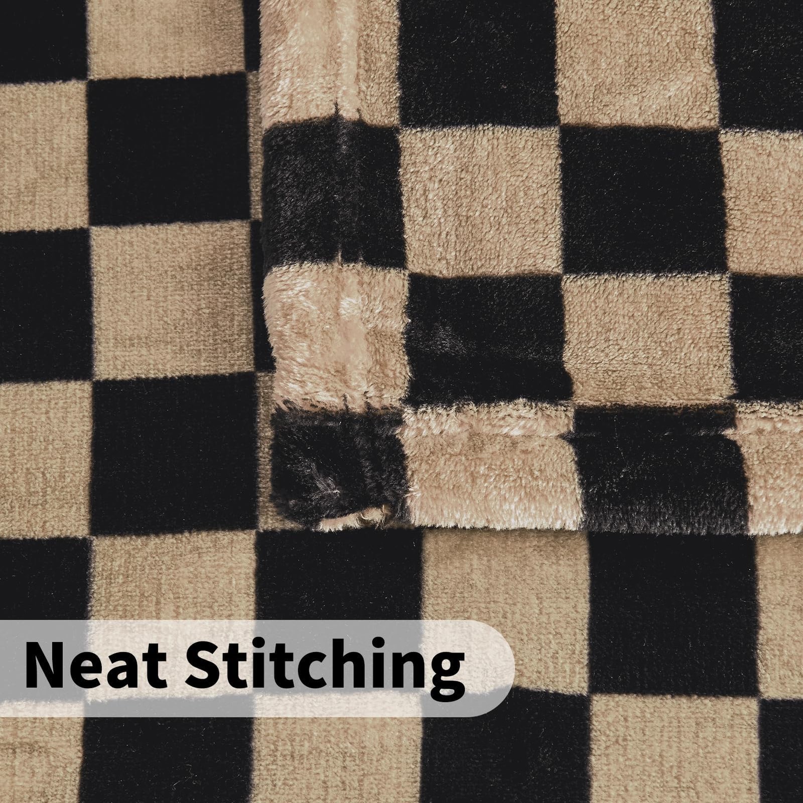 FY FIBER HOUSE Checkered Throw Blanket Flannel Fleece 50"X60", Black Brown