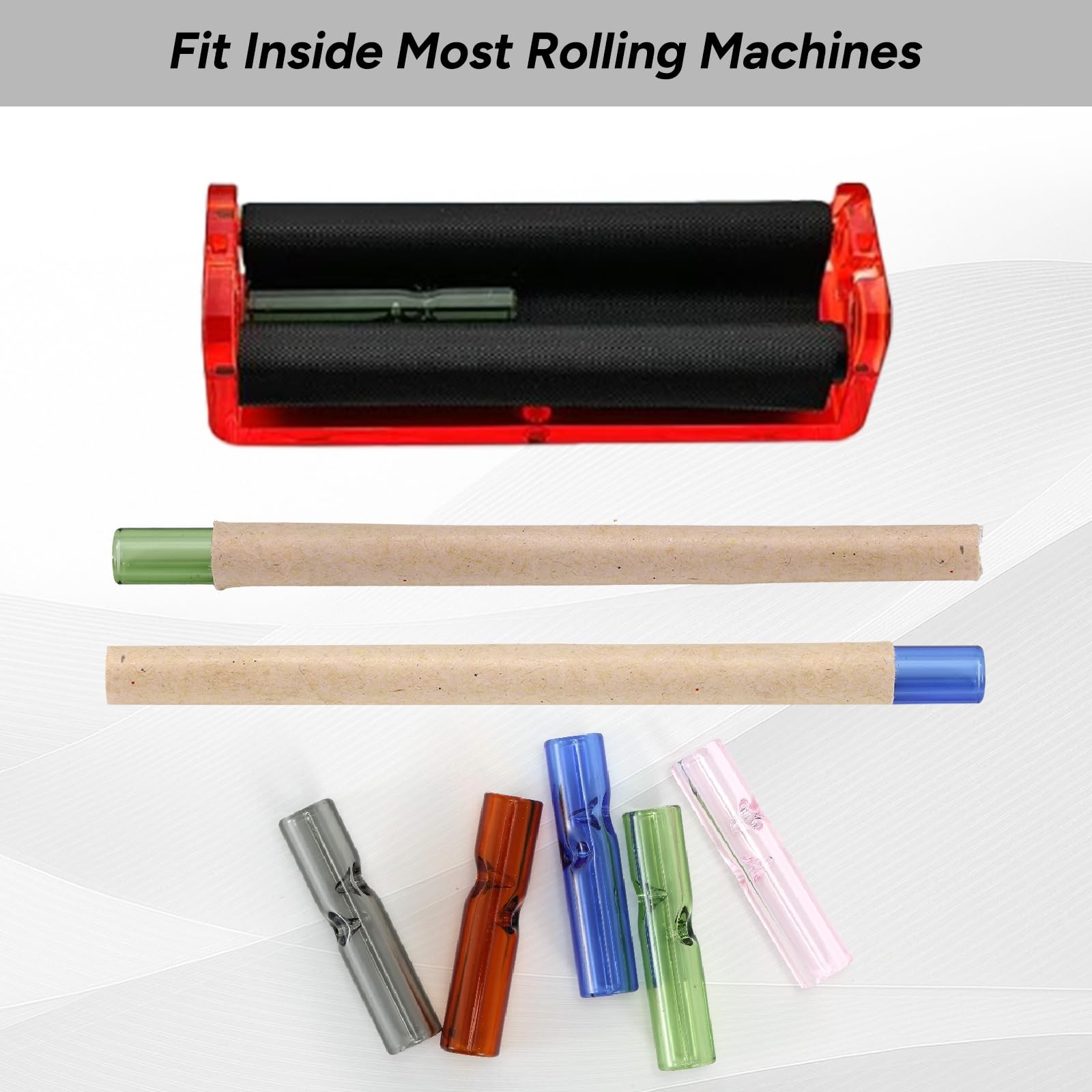 100 Pack Reusable Glass Rolling Tips with Cleaning Brush, 8mm Round...