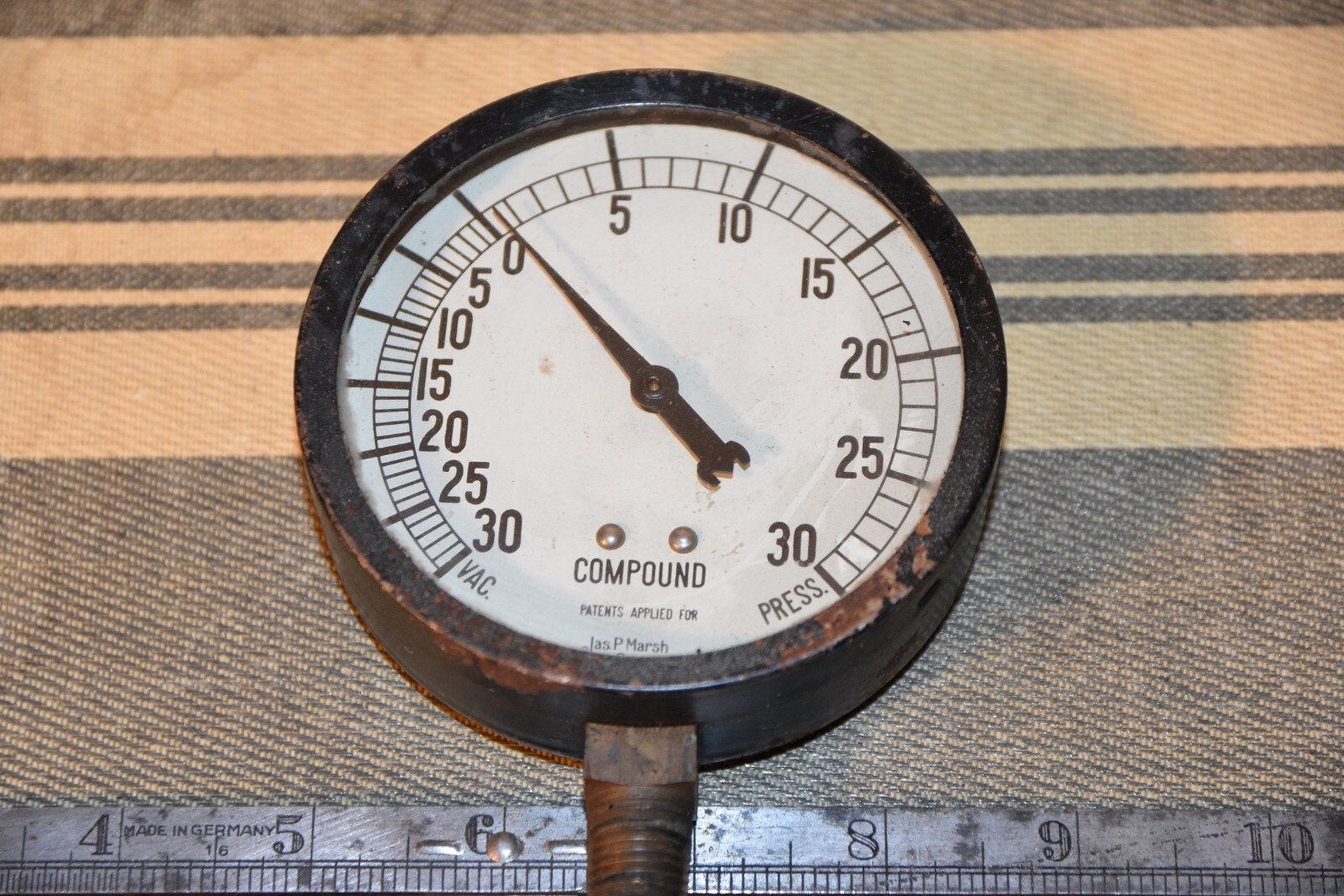 JAS P MARSH Compound VACUUM Pressure Gauge Steampunk Vintage