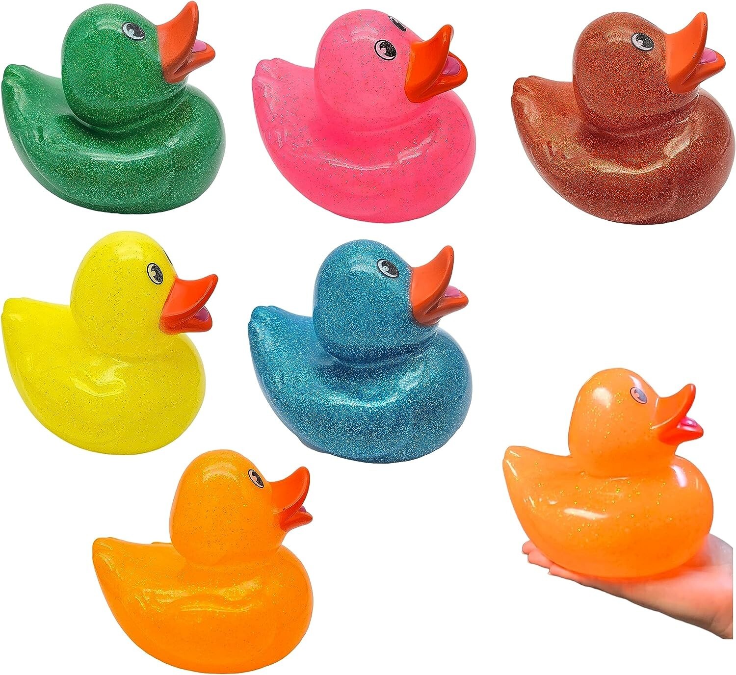 Large 6" Tall Glitter Rubber Duckies (12 Pack)