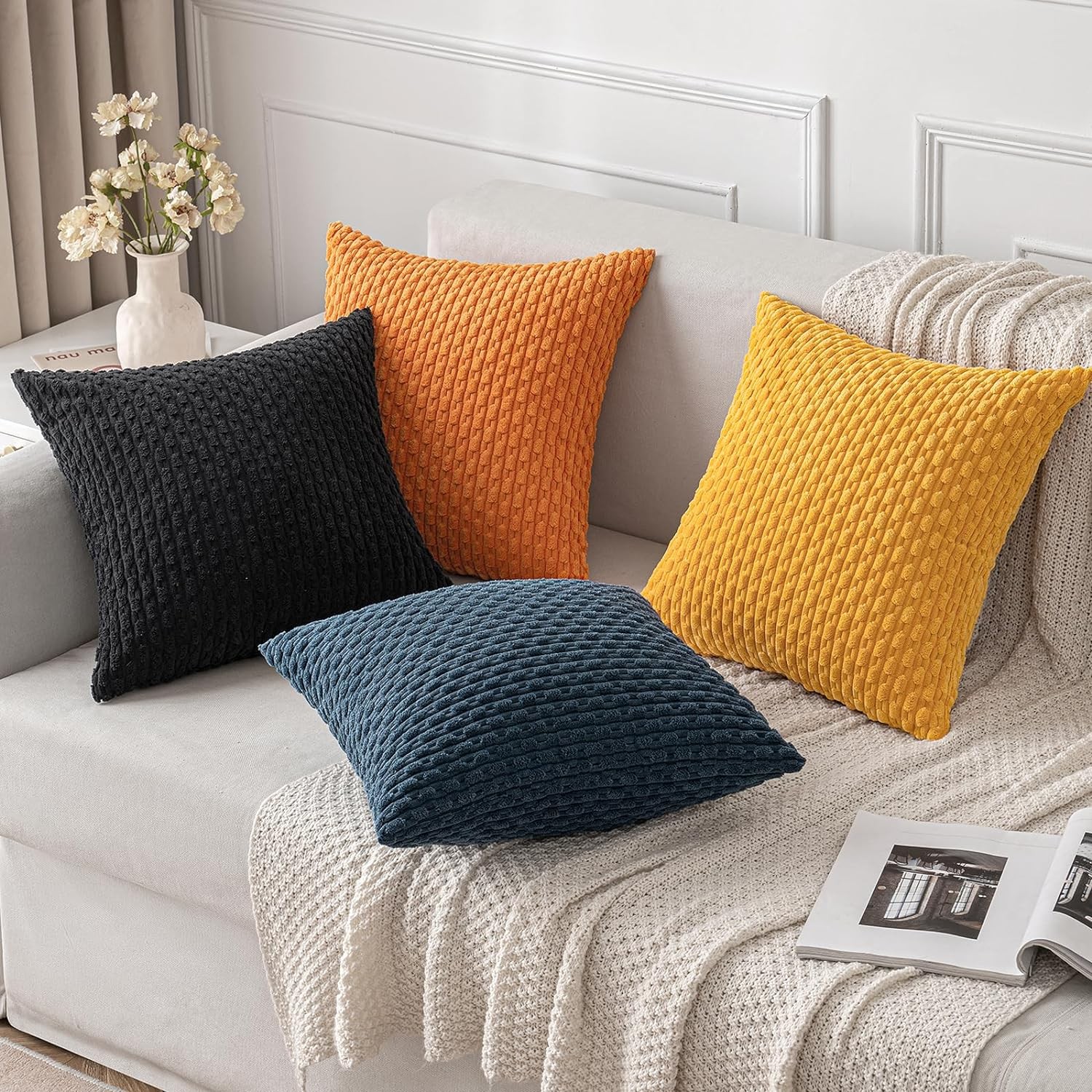 MIULEE Throw Pillow Covers Soft Corduroy 18" x (Pack of 2), Black