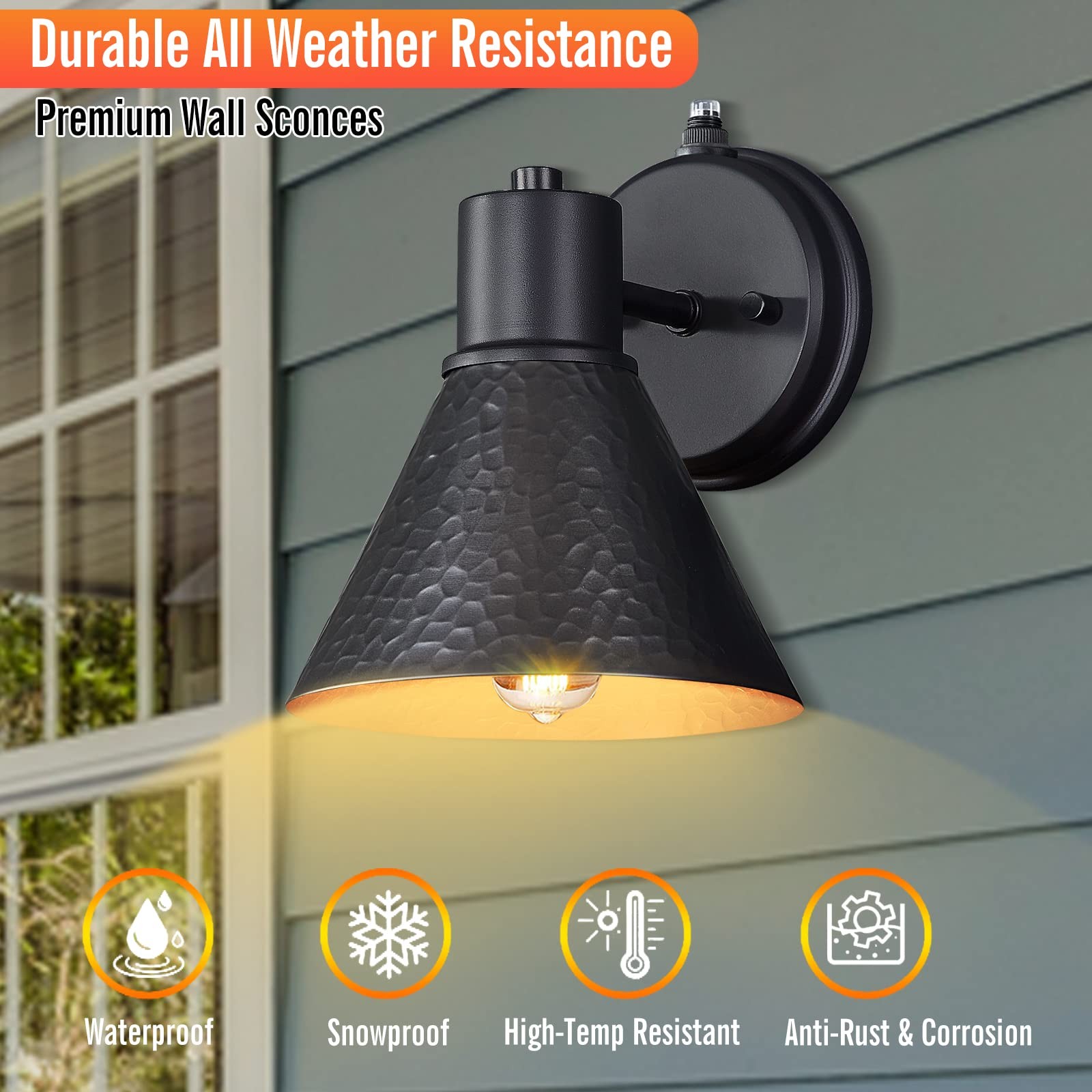 2 Pack Dusk to Dawn Outdoor Wall Sconces, Black Barn Light
