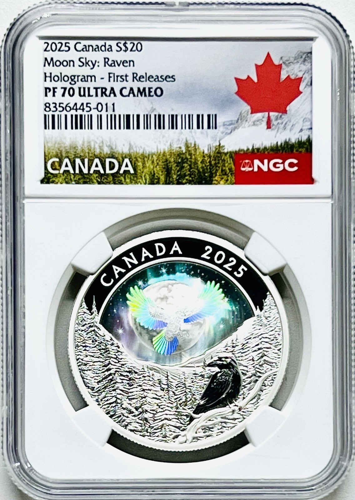 2025 $20 CANADA 1OZ SILVER MOON SKY RAVEN NGC PF70 PROOF HOLOGRAM FIRST RELEASES