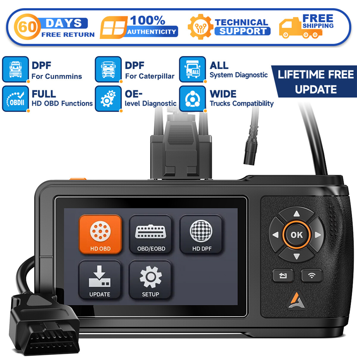 Diesel Heavy Duty Truck OBD Scanner Diagnostic DPF For Cunmmins & Caterpillar