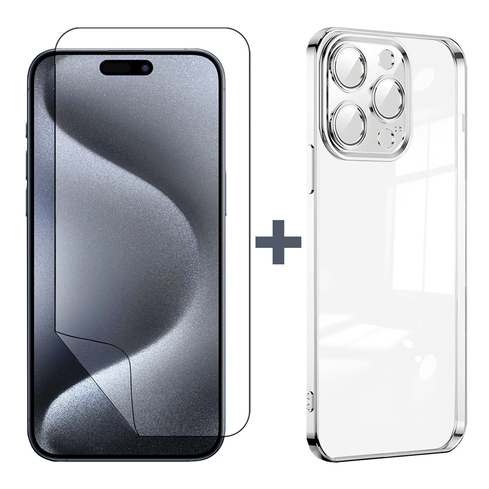For Apple iPhone 15 PRO Clear Phone Case Cover and Soft Film Screen Protector