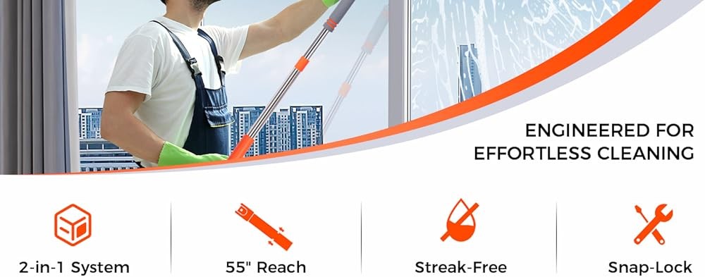 Profal Window Squeee 2-in-1, Window Cleaner " Extens Pole,