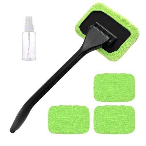 Car Windshield Cleaning Tool, Microfiber Auto Window Cleaner with 4 Cloth Green