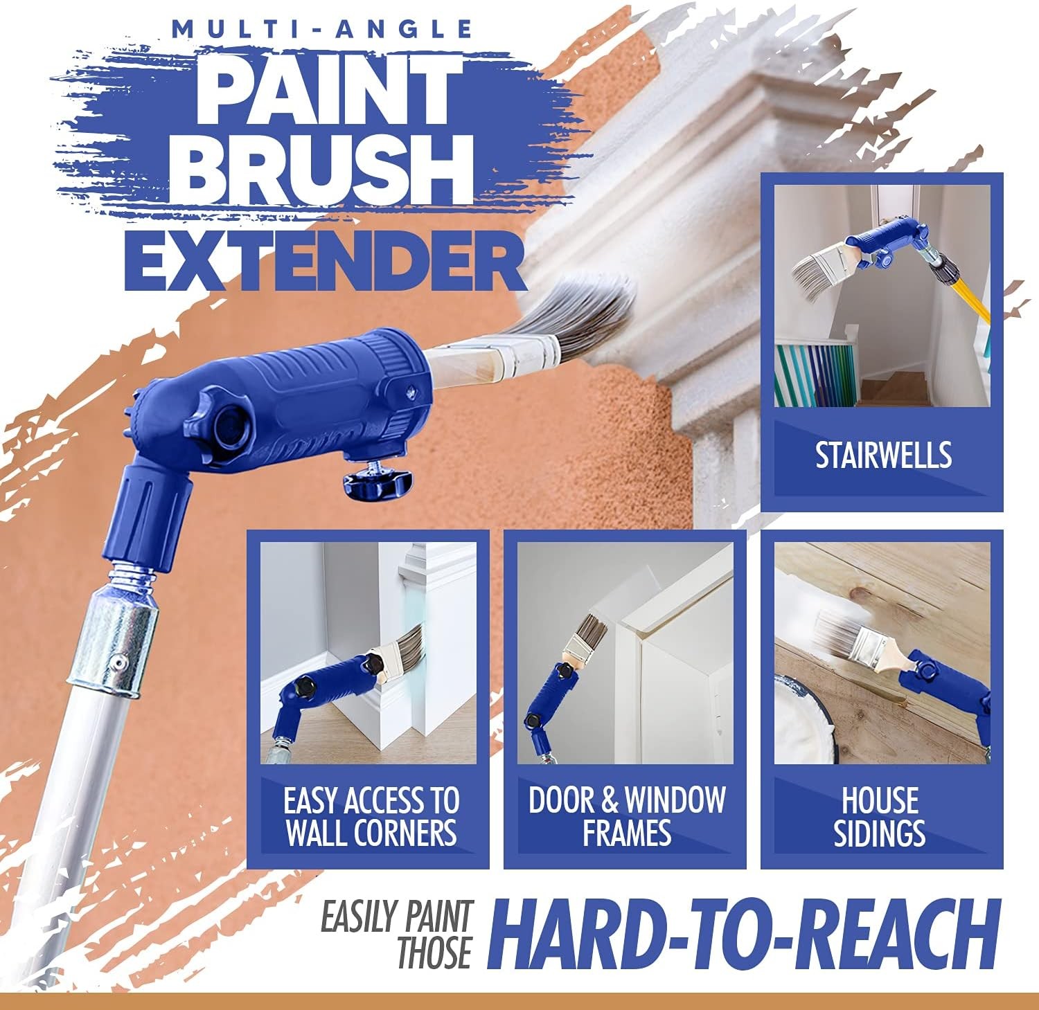 Multi-Angle Paint Brush Extender - Extension Pole Large, Multicolor