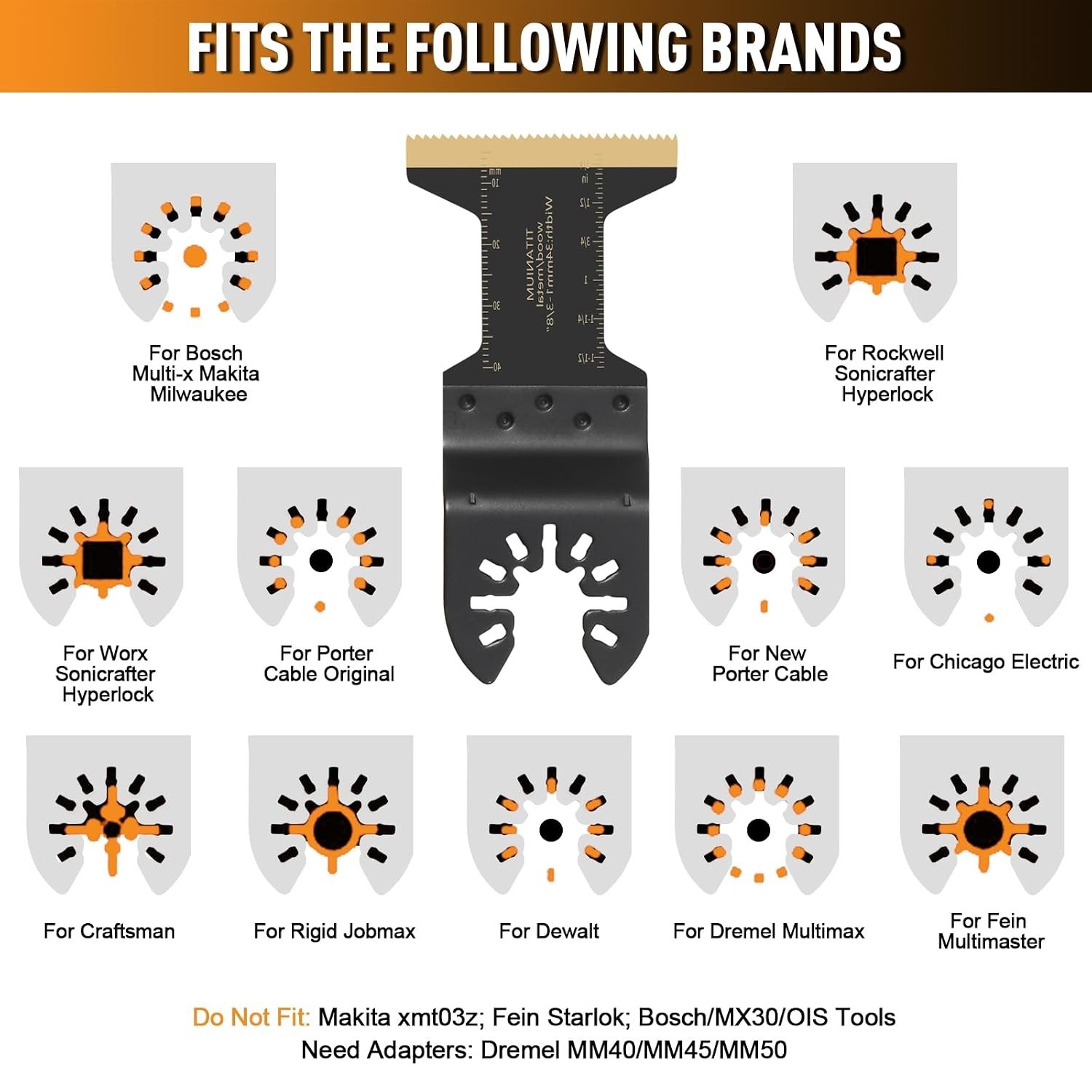 18 PCS Titanium Oscillating Tool Blades Metal Cutting, Universal Multitool Blade
