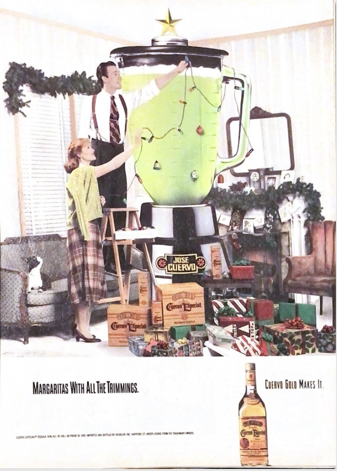 Cuervo Gold Tequila Christmas Tree Lights Blender Margaritas Vintage Print Ad