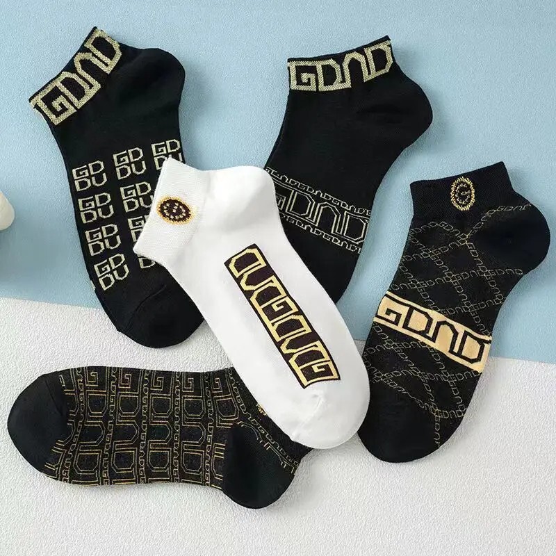 5 Pair Designer Stylish Short Socks Breathable Unisex Cotton Socks
