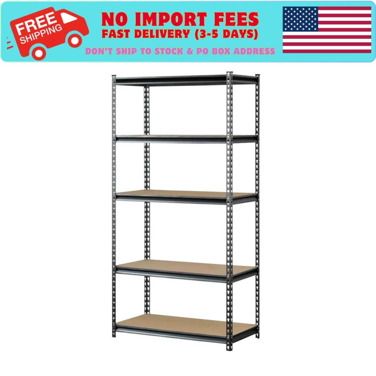 Muscle Rack 5-Shelf Steel Storage Shelf Unit, Silver/Black, 4000 lb Capacity