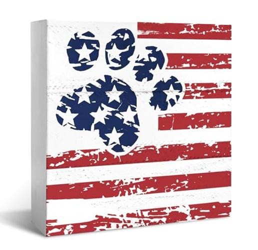 JXREQ Patriotic Red White and Blue Decorations 4th of July Desk Decor, Dog Paw