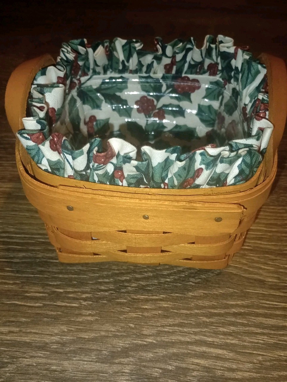 Longaberger Dresden Handwoven 1993 Signed small Basket W/ Plastic & Cloth Liner
