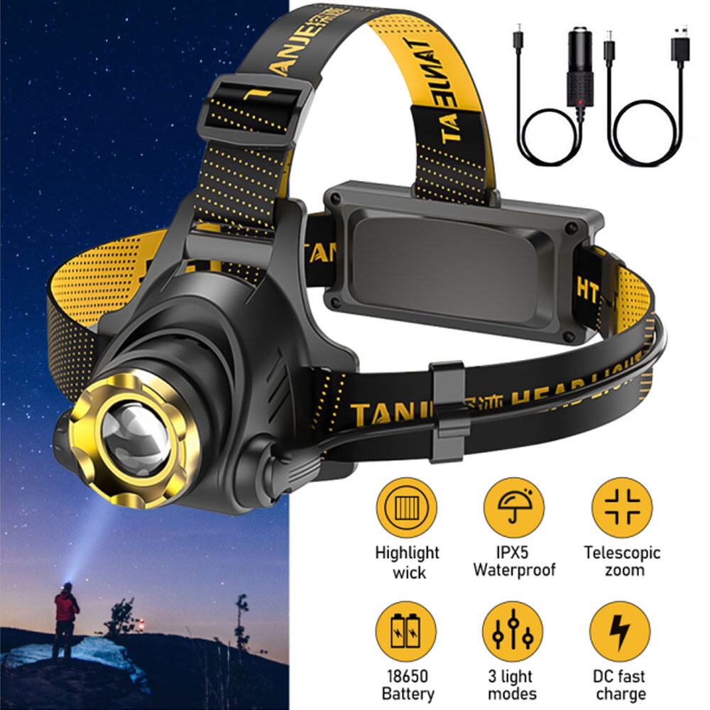 LED Headlamp Rechargeable Headlight Zoomable Head Torch Lamp Flashlight US