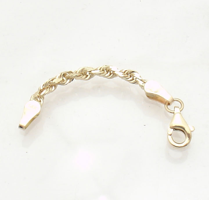 3mm Heavy Duty Solid Diamond Cut Rope Chain Necklace Extender  14K Yellow Gold