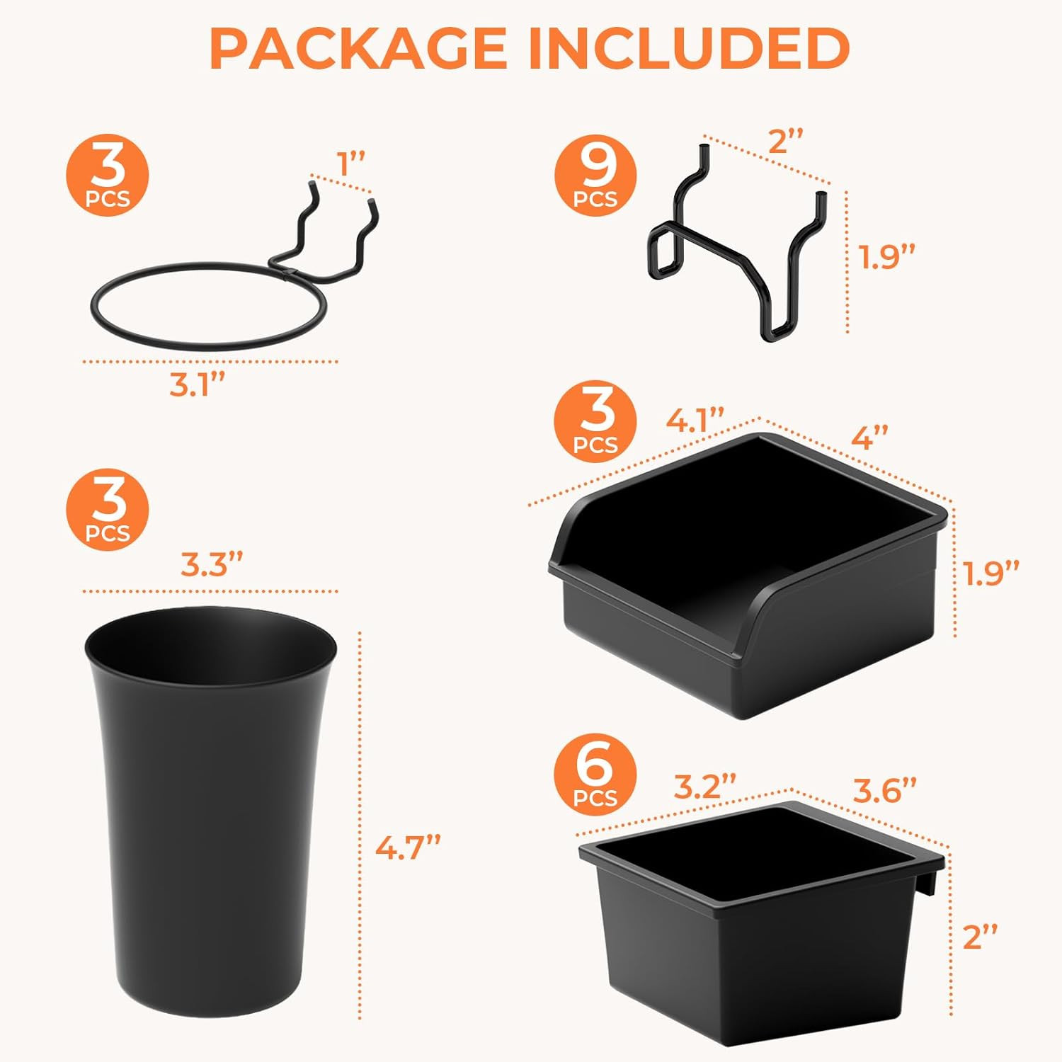 12 Pack Pegboard Bins Cups Hooks Peg Board Organizer Accessories Assortment Kit
