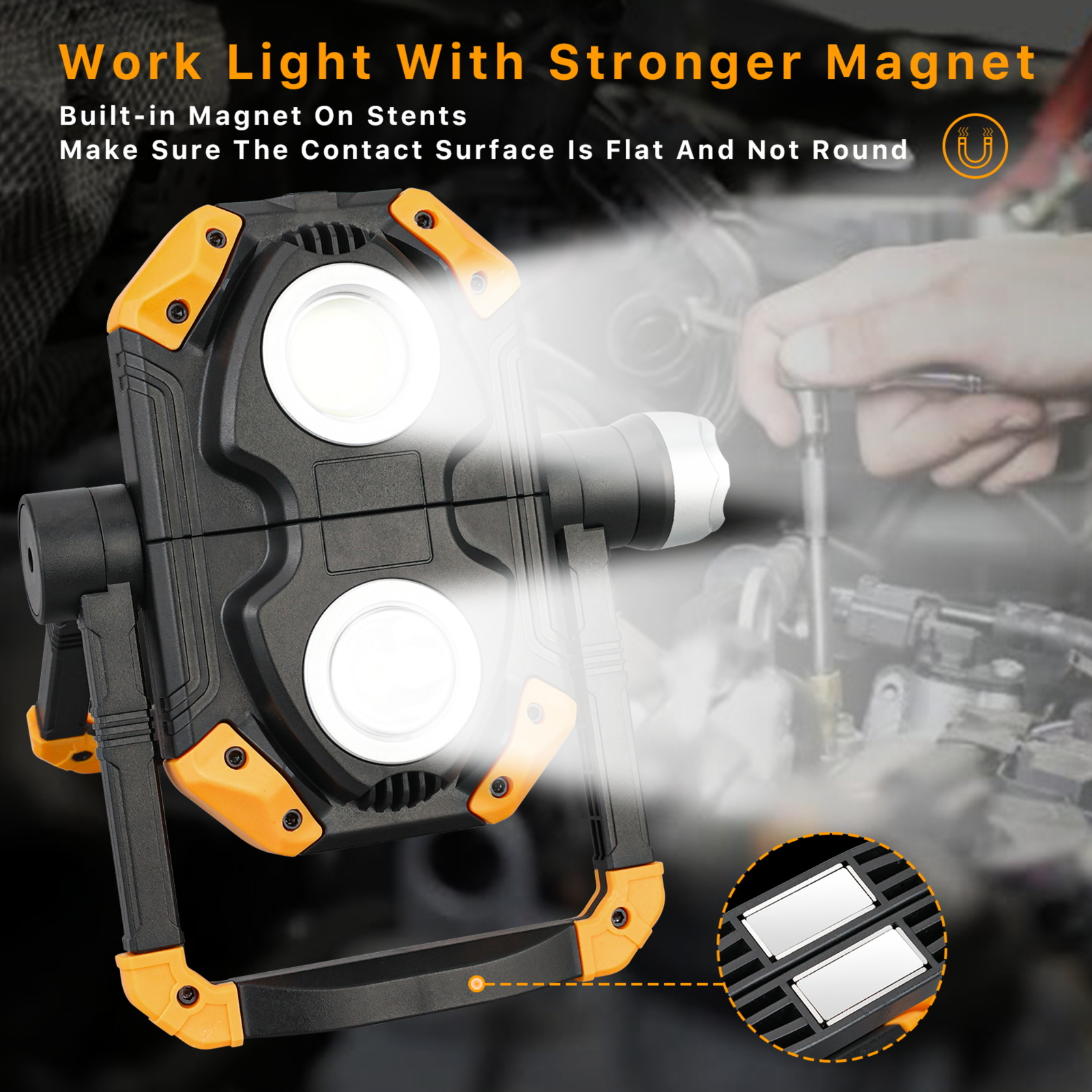 Waterproof Rechargeable Work Lights 360° Rotating Stand COB Flood Camp Light