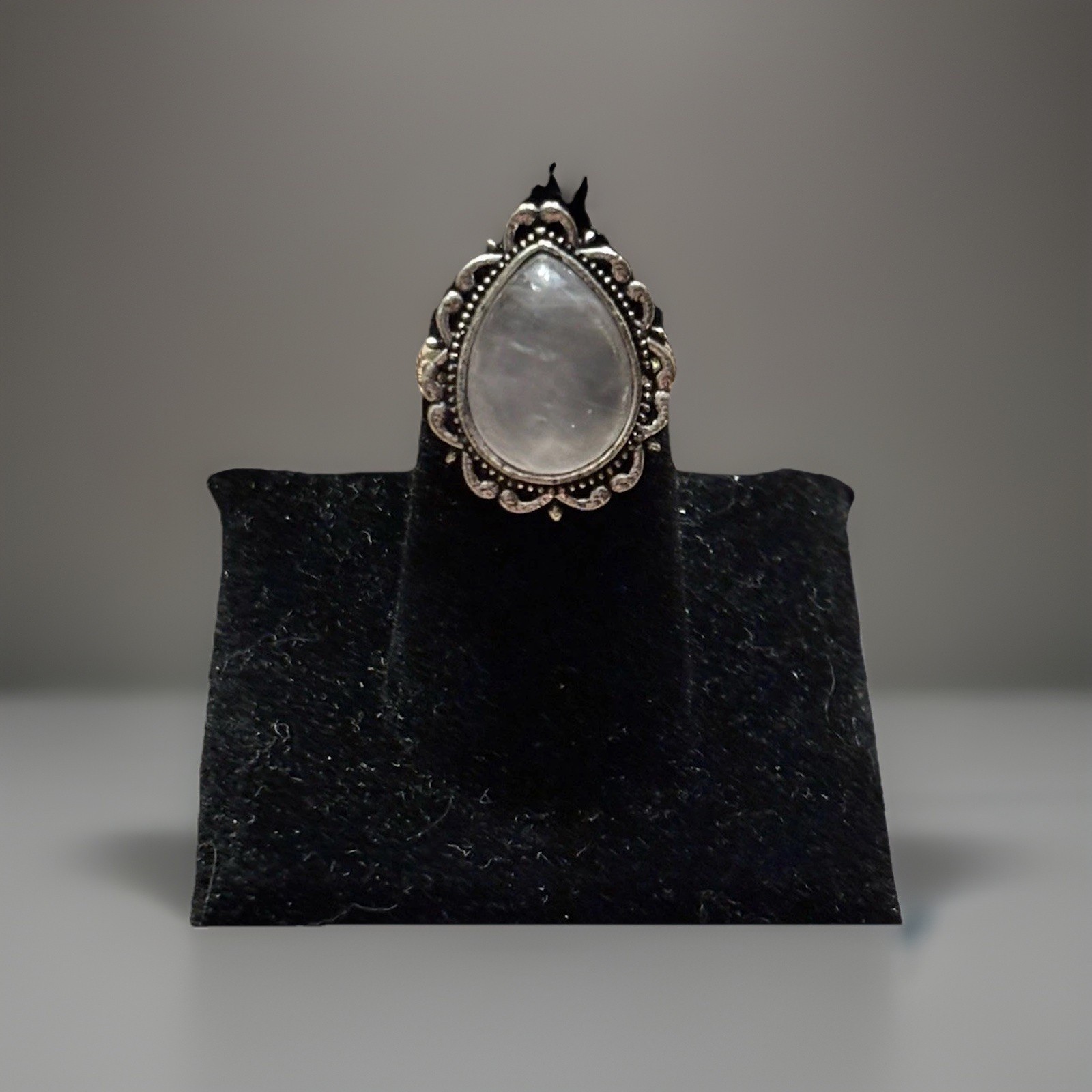 Rose Quartz Silver plated Teardrop Ring  design Sz 8 Boho