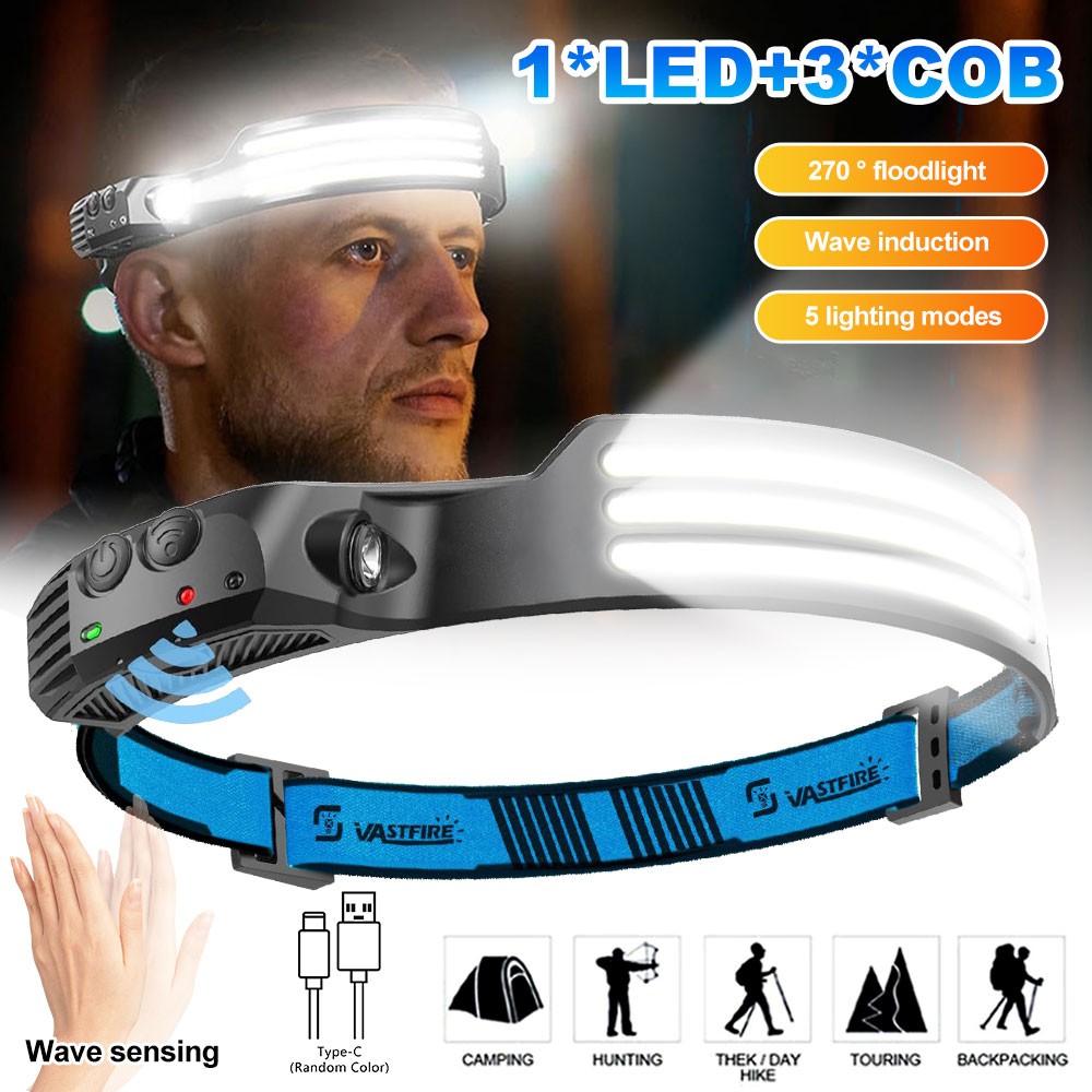 USB Charging Head Torch Sensor Motion COB LED Headlamp Waterproof Night Light US