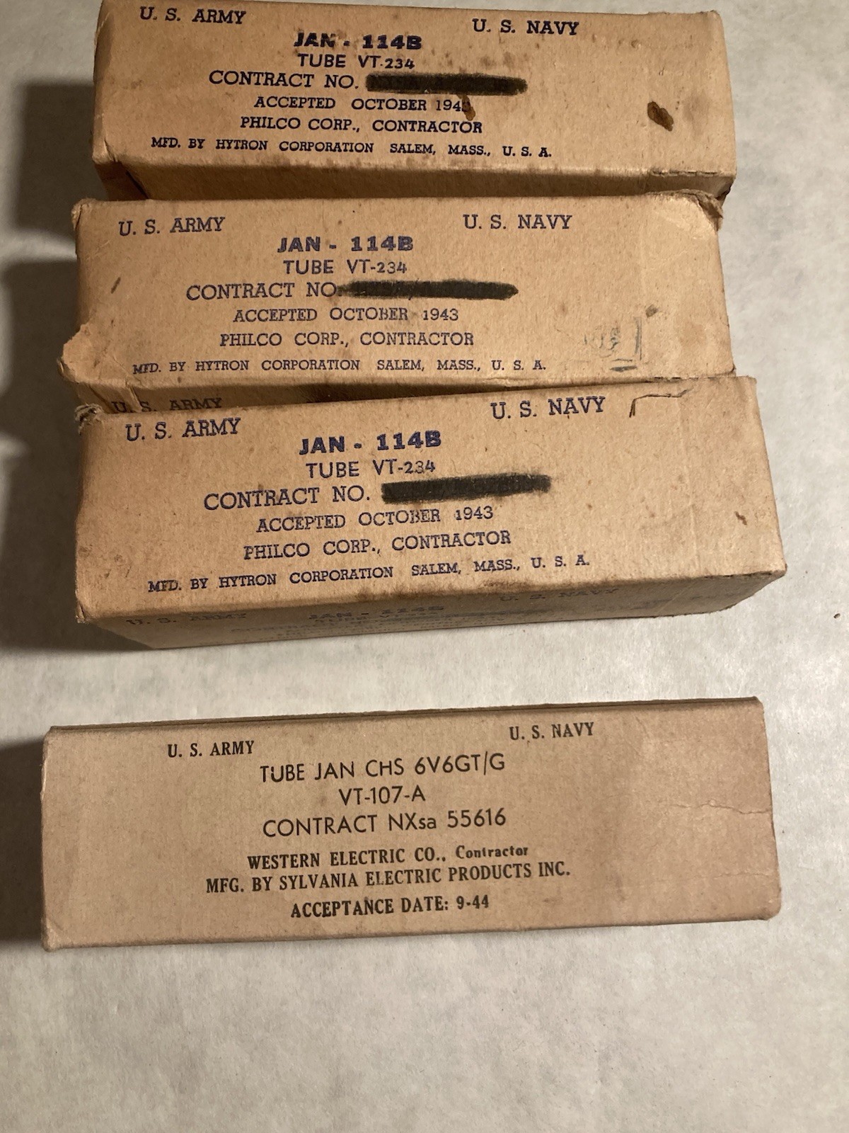Army Navy Western (1) JAN CHS 6V6GT/G VT-107-A & (3) Philco VT-234 Tube