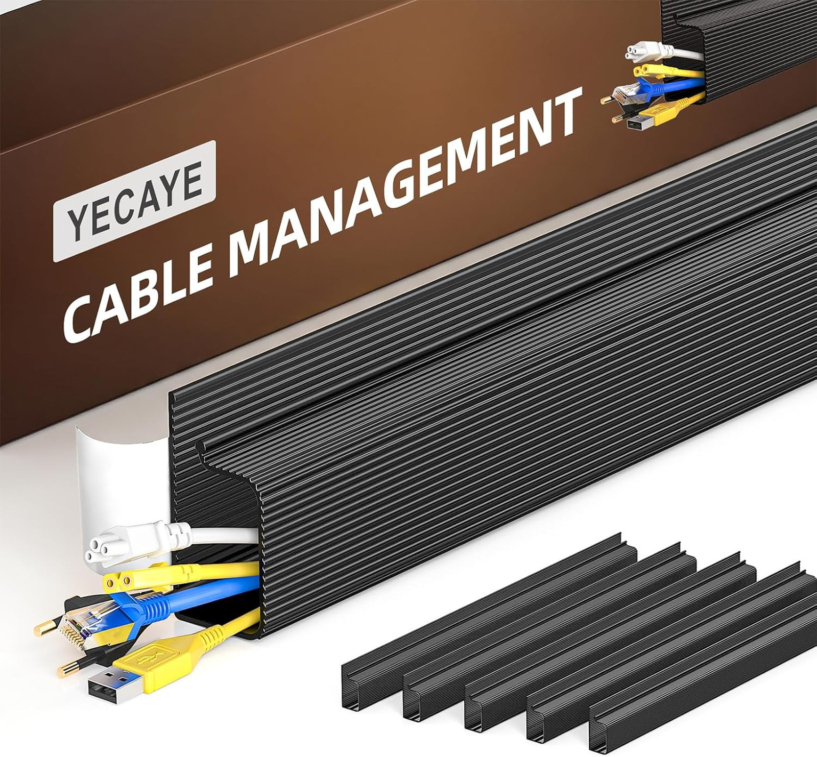 Cable Management Set 6 Pack Black No-Drill Adhesive Desk Wire Organizer for Home