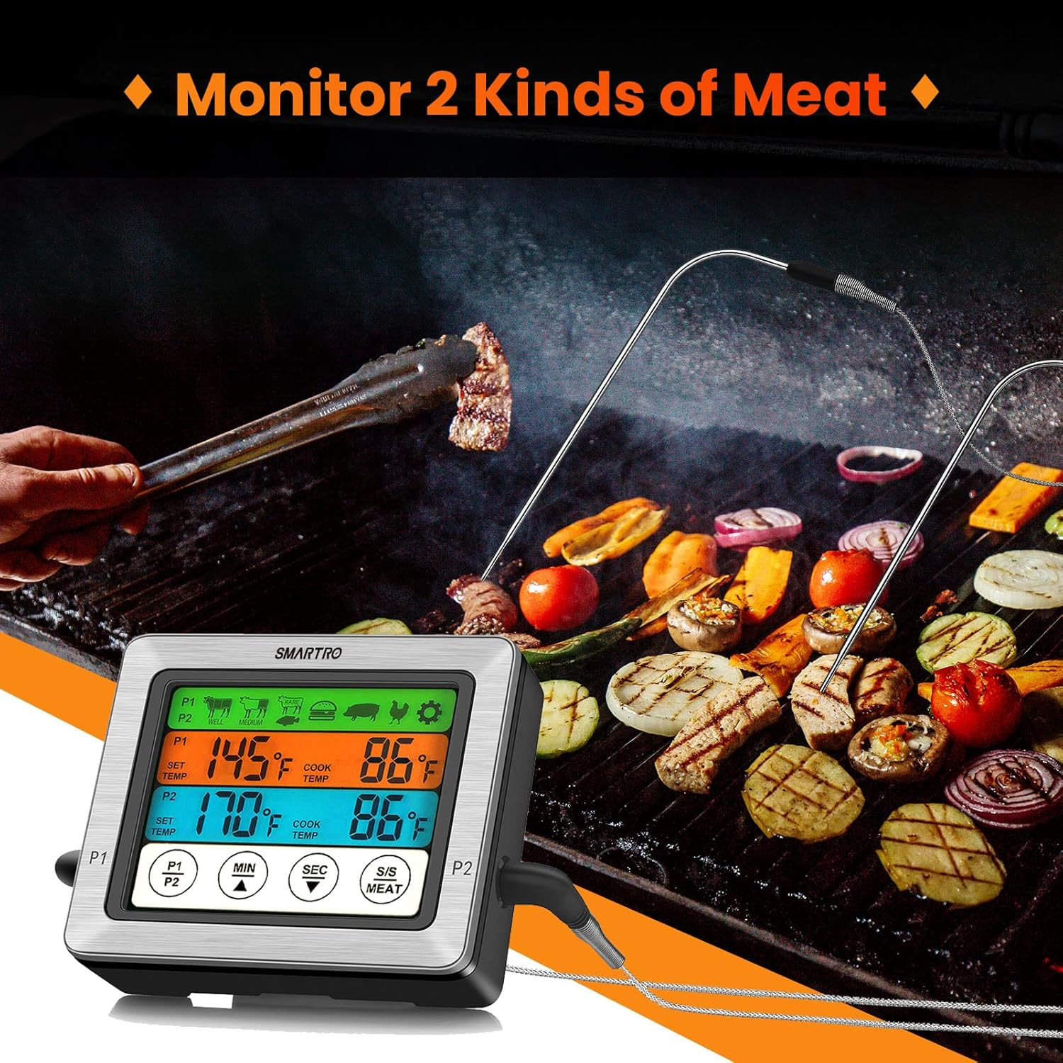 Dual Probe Meat Thermometer Digital BBQ Grill Smoker Oven Timer LCD