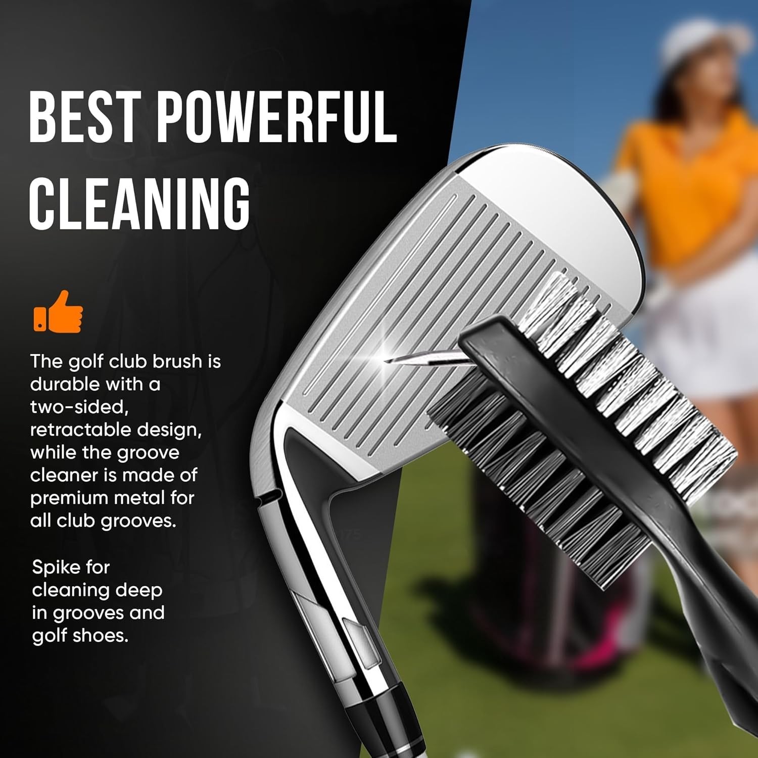 2 PCS Golf Club Brushes & Groove Cleaner 2 Ft Retractable Zipline Carabiner Tool