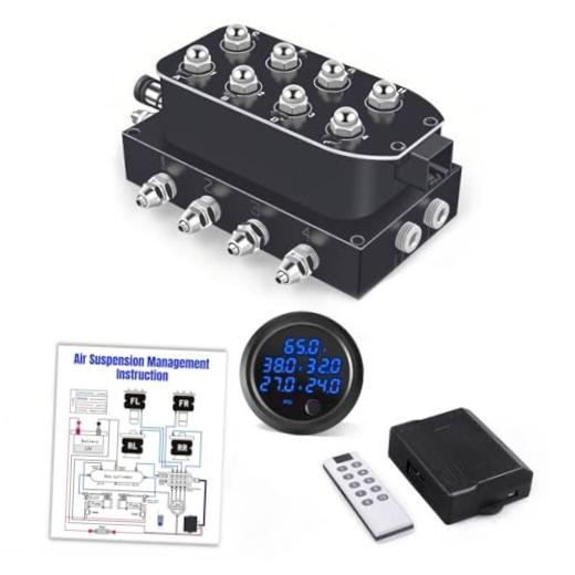 12V Air Management featuring 8-Valve Air Ride Suspension Manifold, with 10 Blue