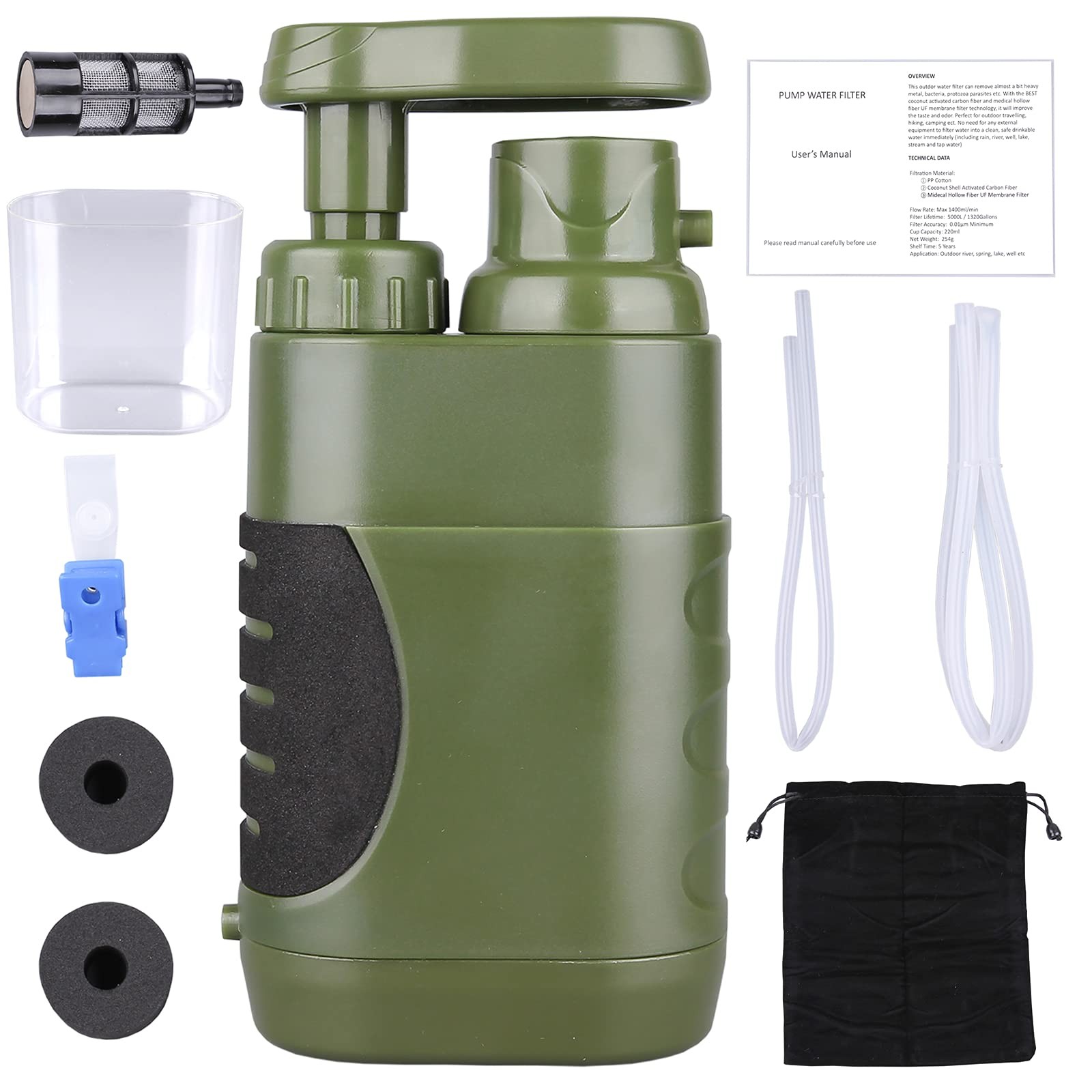 Portable Hand Pump Water Filter,100000Gallons Camping Water Filter Survival,3...