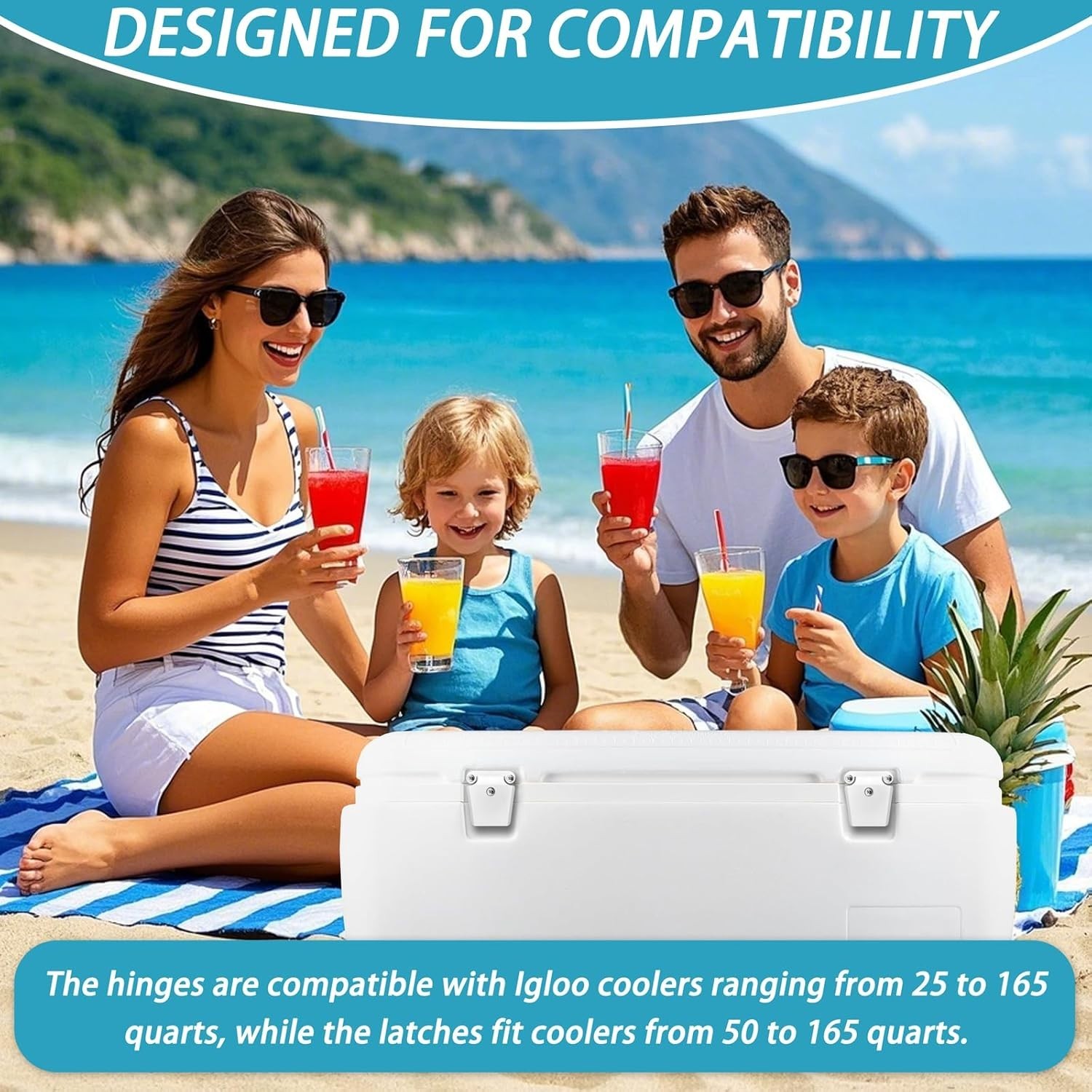 Complete Cooler Hinge and Latch Replacement Kit for Igloo Coolers with Screws
