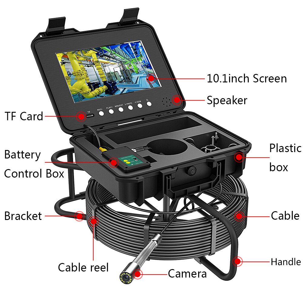10.1" 70M Pipe Inspection Camera with 512HZ Locator Self-leveling Meter Counter