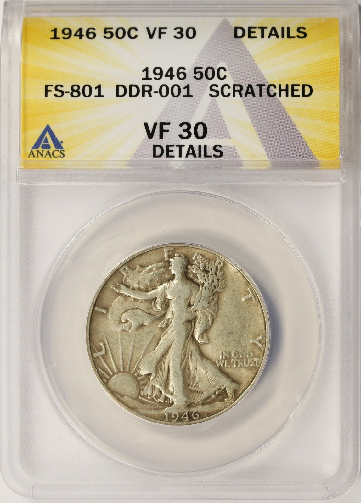 1946 50c FS-801 DDR-001 Walking Liberty Silver Half Dollar ANACS VF30 Details