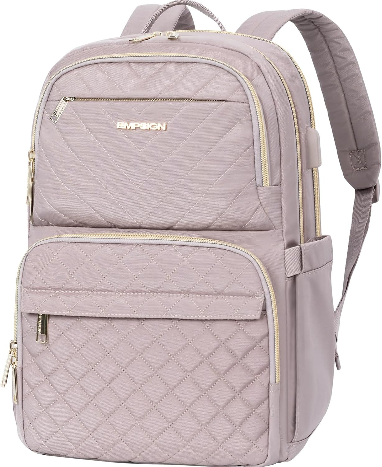 Laptop Backpack Purse with USB Charging Port, 15.6 Inch, Grey Pink