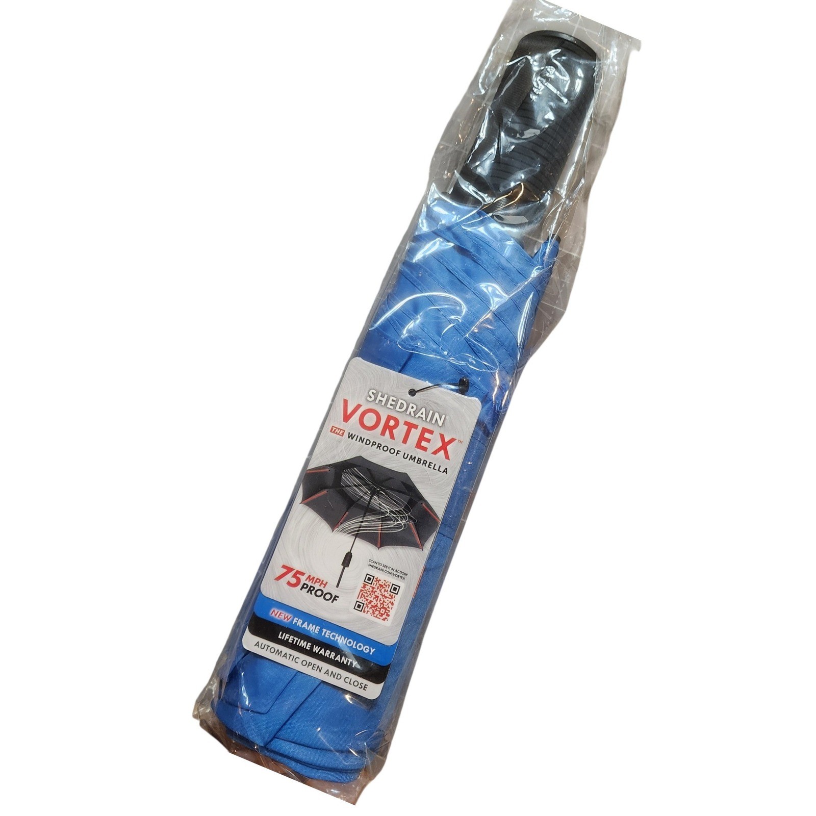 NWT Shedrain Vortex Blue Windproof Automatic Open Close Mens Umbrella