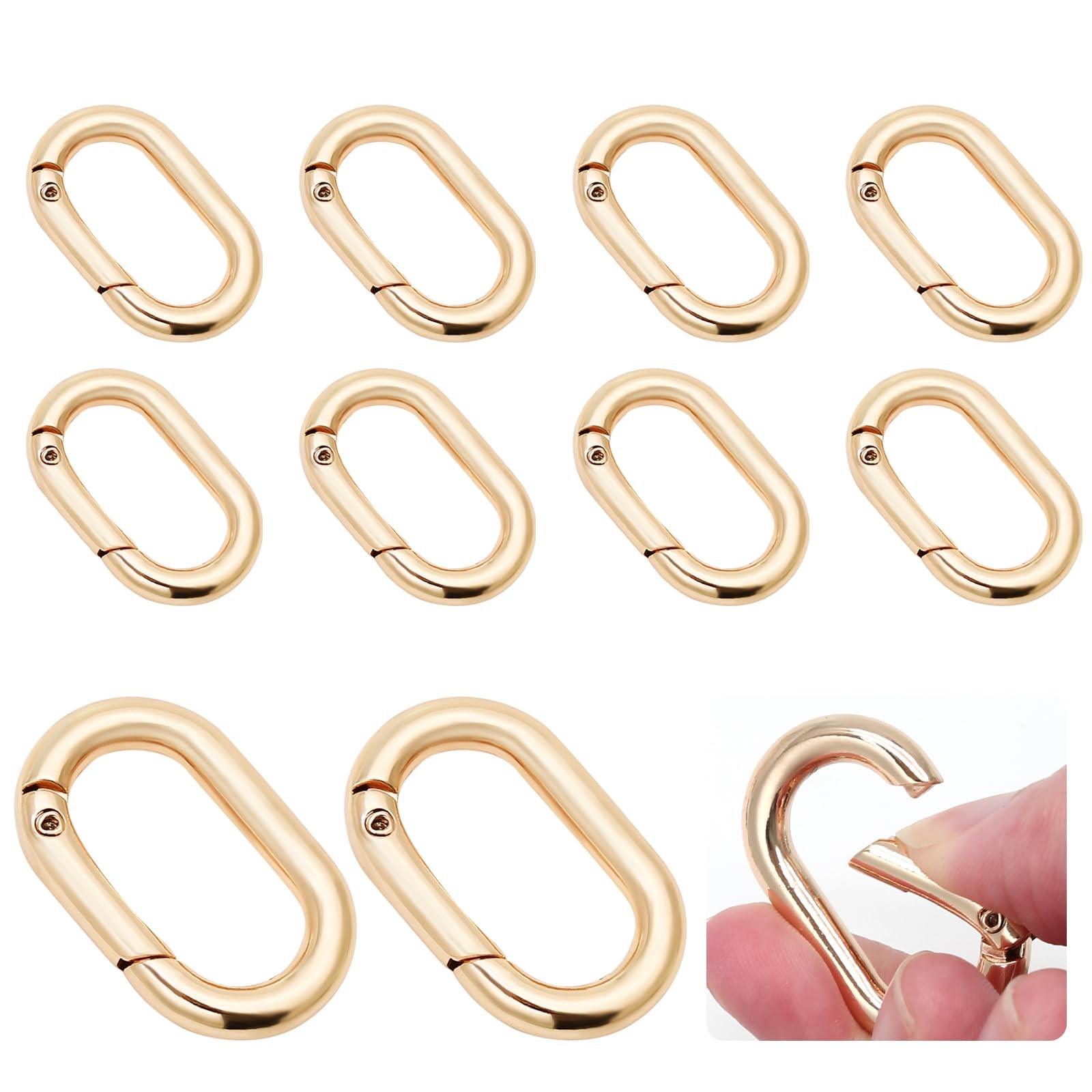 Hordion 10pcs Spring Key Ring Tiny Carabiner Clip, Oval Light Gold