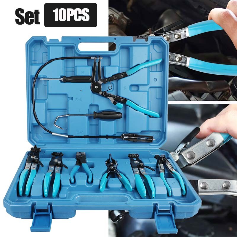10Pc Hose Clamp Clip Remover Pliers Wire Long Reach Kit Fuel Oil Water Hose Tool