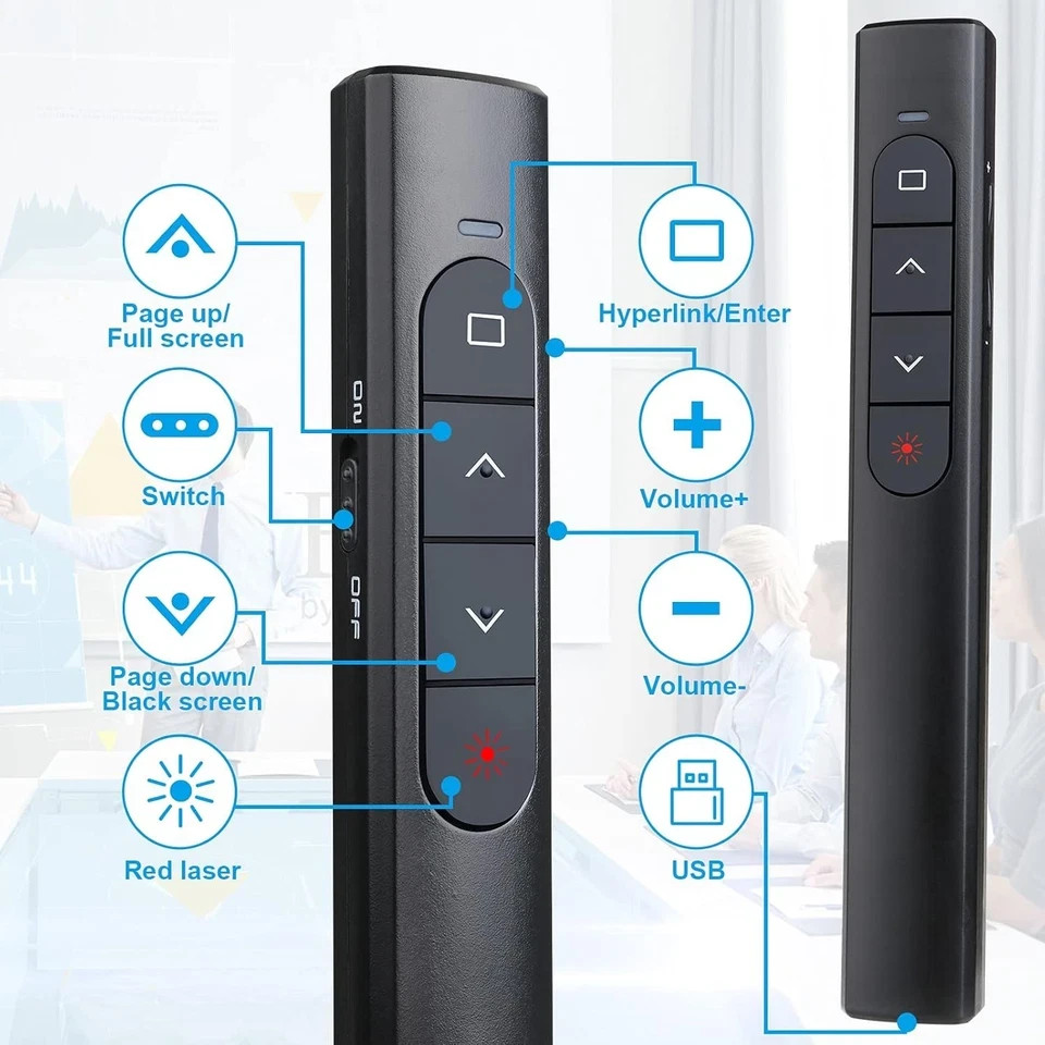 Wireless Presenter Remote, Presentation Clicker with Hyperlink & USB GX60