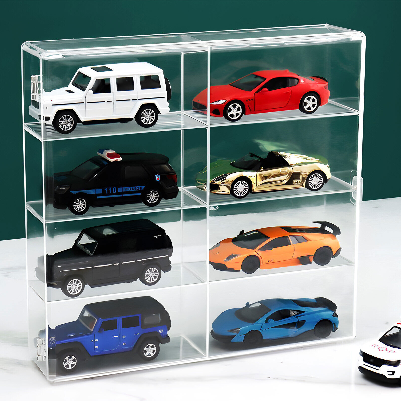 Model Car Diecast Display Case 1:64 Scale 8 Car Compartment with Locking Latch