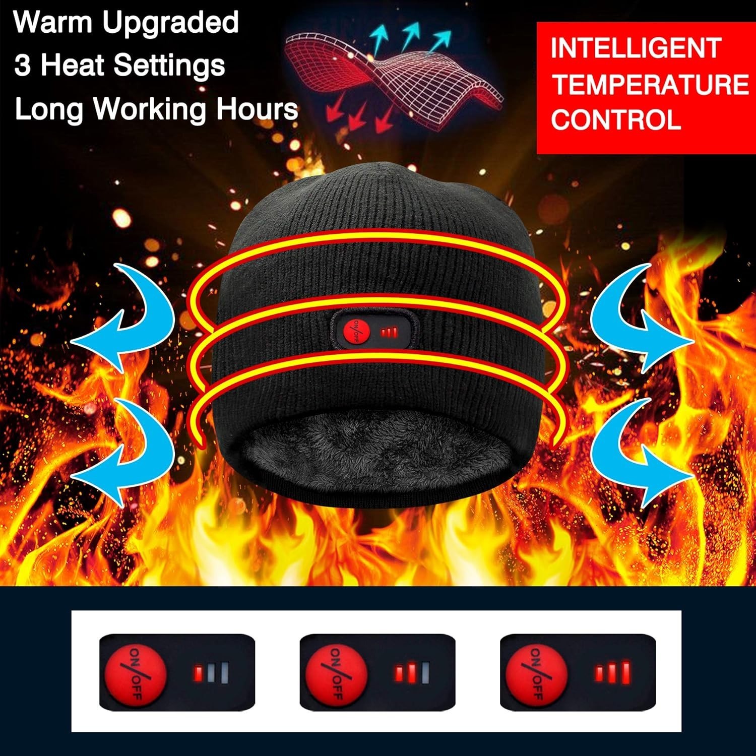 7.4V Heated Hat Men Women Battery Heat Cap Winter Warm Rechargeable Electric ...