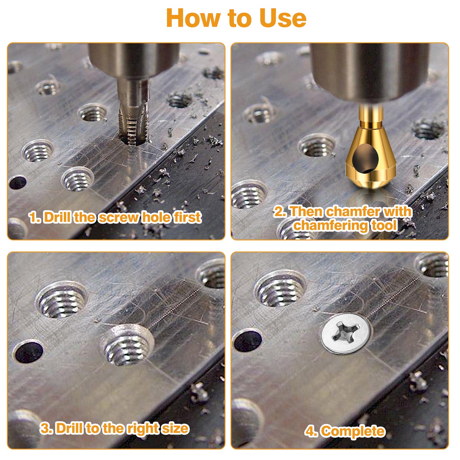 Countersink Drill Bit Set 1/2-1/4" HSS 90° Chamfer Tool for Deburring Beveling