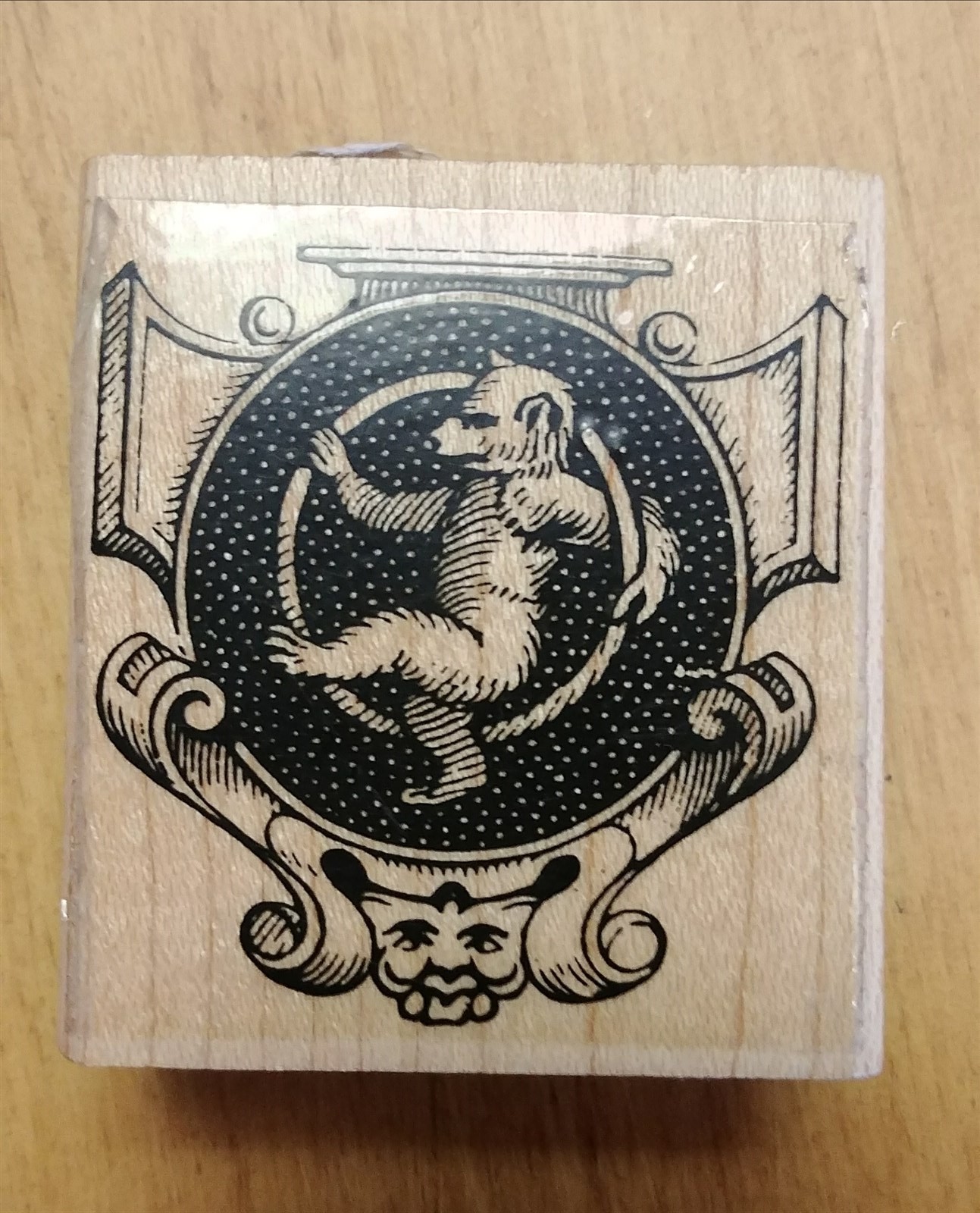 Victorian Trading Co Dancing Teddy Bear in Ornate Crest Rubber Stamp 21B