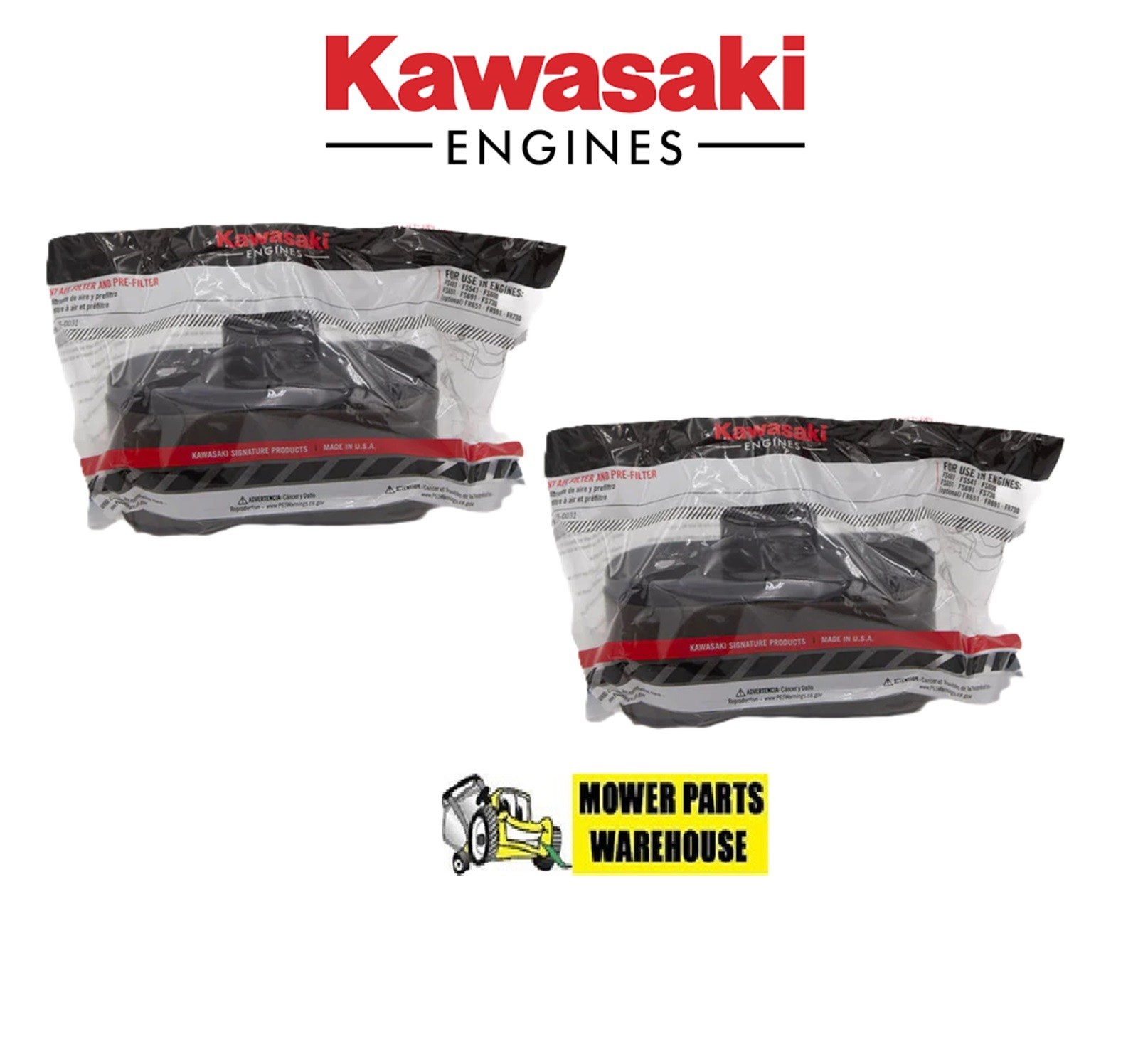 2 Genuine OEM Kawasaki 11029-0031 Air & Pre Filters 11013-0752 11013-7046 Engine
