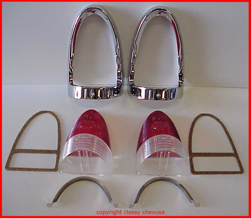 1955 Chevrolet RED Tail Light Lens Bezels KIT 10 pc Bel Air FREE SHIPPING