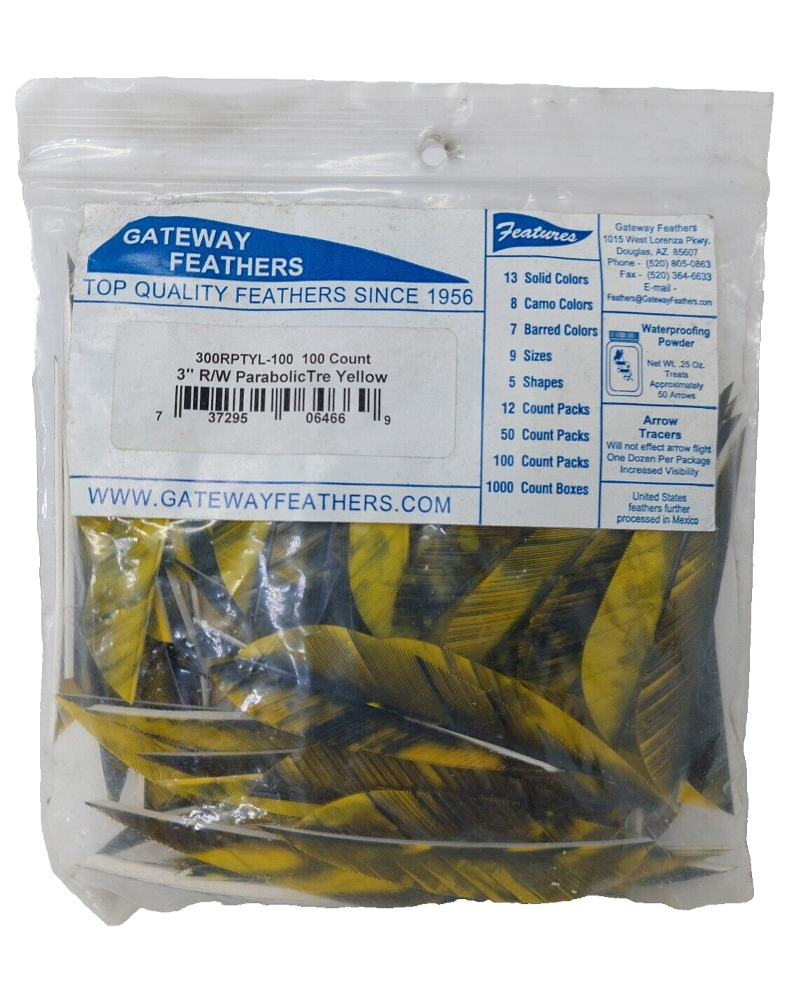 100 Pack Gateway Feathers 3" Right Wing: Parabolic Camo Tre Yellow 300RPTYL