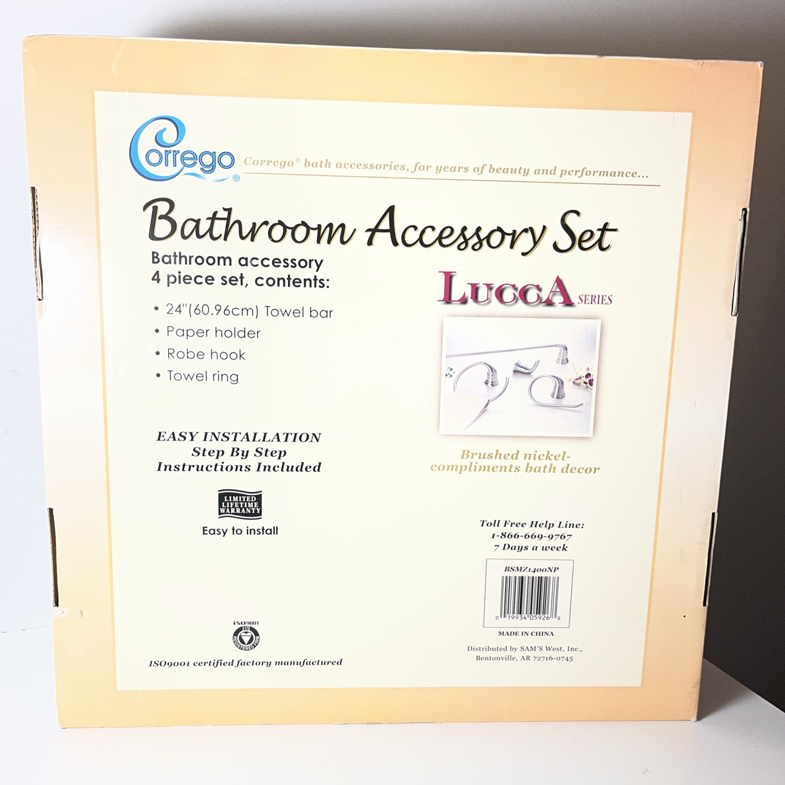 Corrego Lucca Bathroom Accessory Set 4-Piece Brushed Nickel Towel Bar Ring