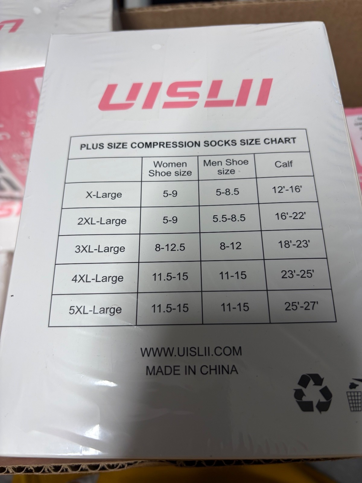 UISLII Plus Size 2XL Bamboo Viscose Compression Socks 5 Pairs Multi Colored