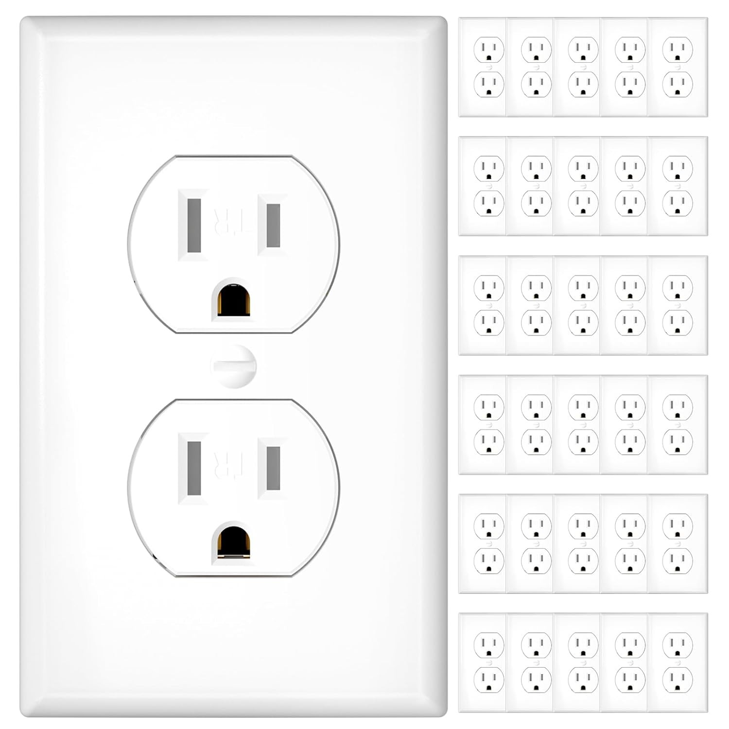 30 Pack 15 Amp Duplex Outlets, Tamper Resistant, UL Listed | Heavy-Duty 2-Pole 3